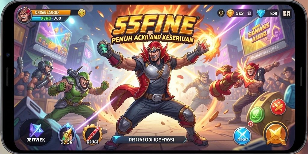 Tampilan gameplay 55FIVE yang penuh aksi dan menantang.