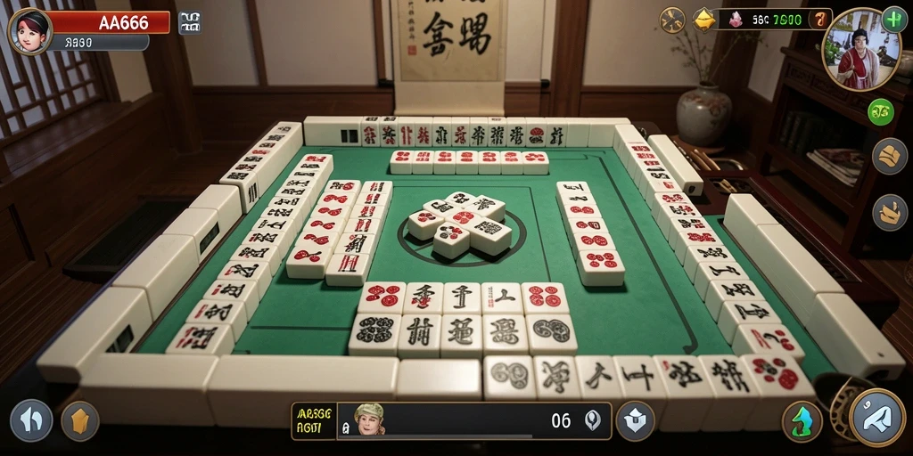Tampilan gameplay Mahjong yang menawan dan interaktif di AA666.