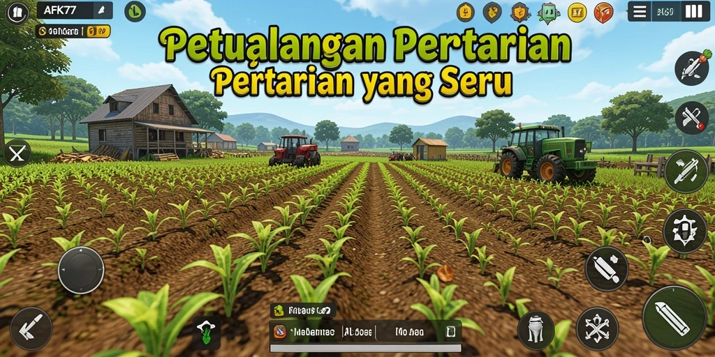 Gameplay AFK77 dengan berbagai aktivitas bertani yang seru.