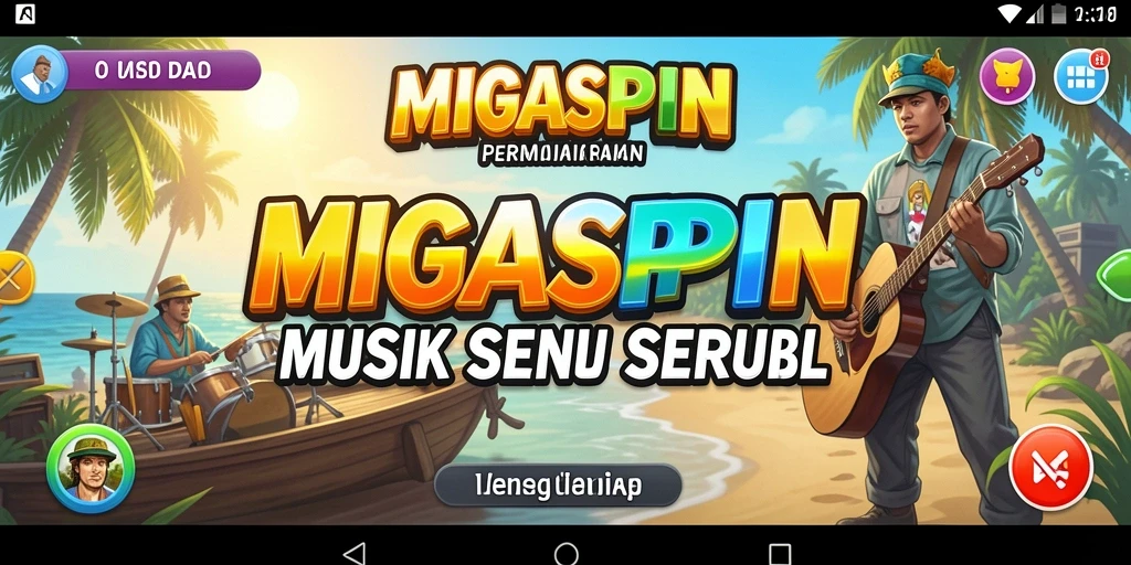 Tampilan gameplay MIGASPIN dengan berbagai pilihan lagu musik.