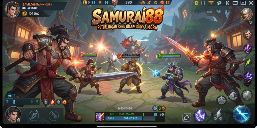 Screenshot SAMURAI88 menampilkan aksi seru dalam pertempuran MOBA.