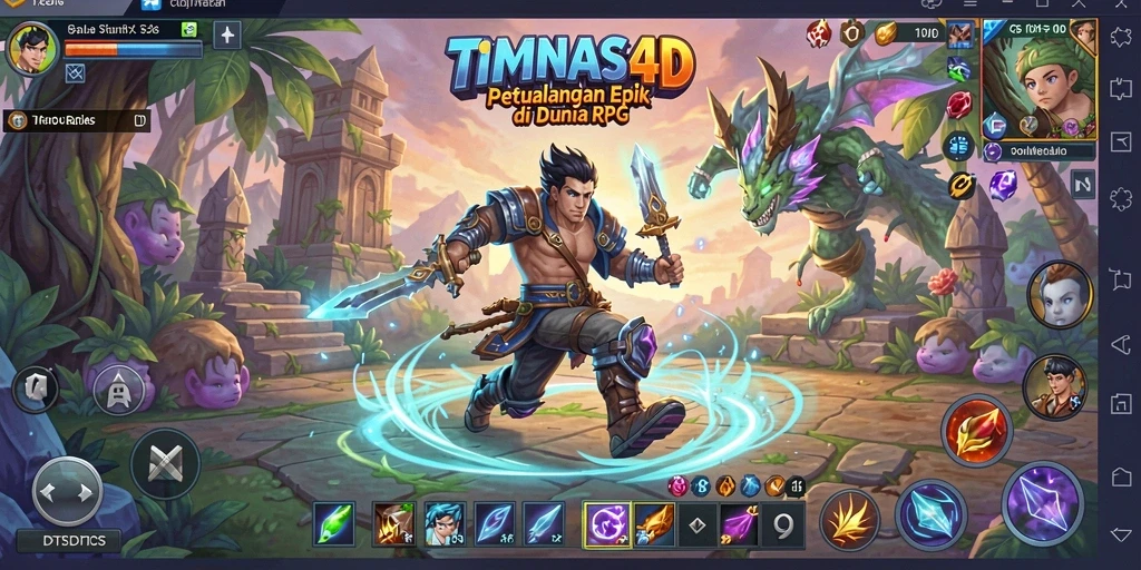 Tangkapan layar gameplay TIMNAS4D menampilkan pertarungan epik antara karakter di dunia RPG.
