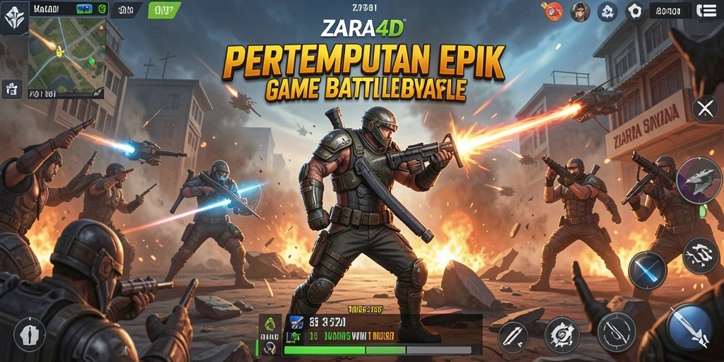 Tampilan gameplay menegangkan di arena ZARA4D dengan aksi Battle Royale.
